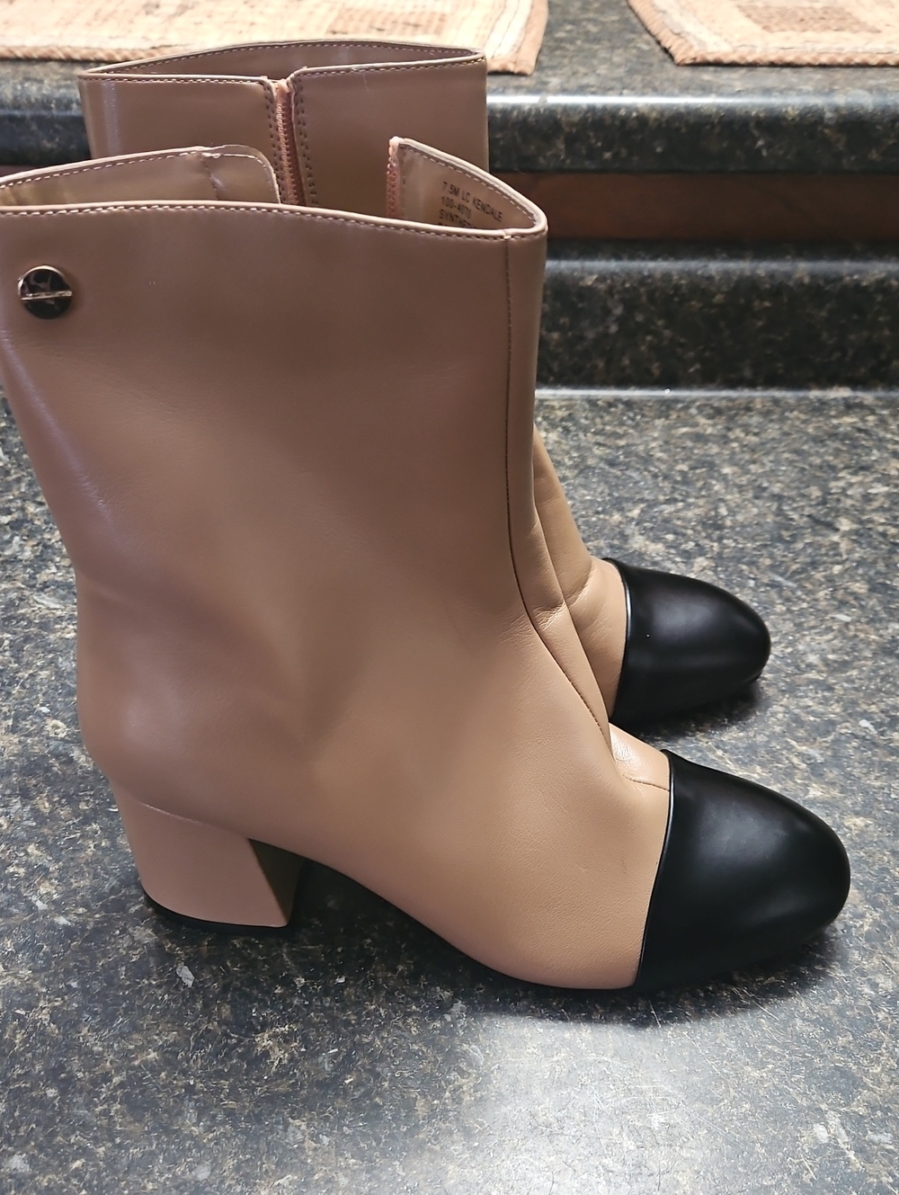 Liz Claiborne Beige Ankle Boots with Black Cap Toe